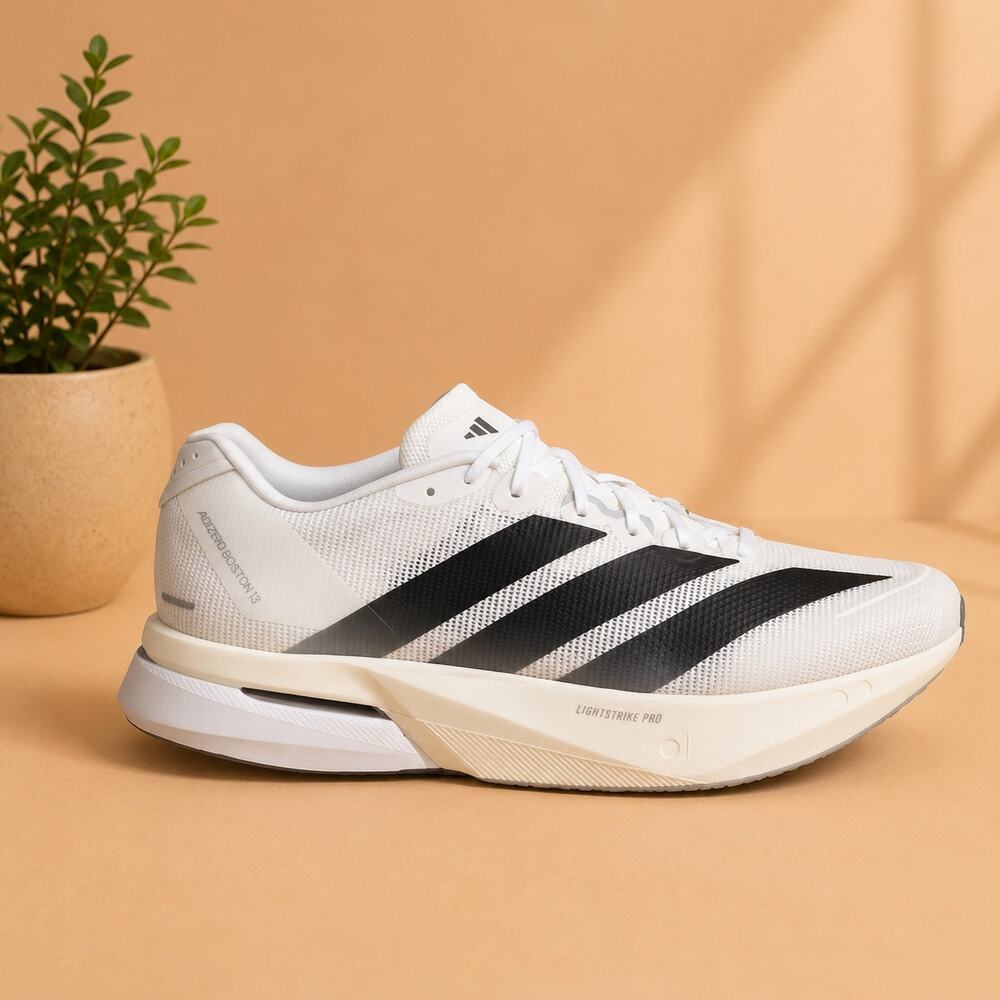 NWT Adidas Adizero Boston 13 Men's Running Shoes White/Black/Grey Size 12.5